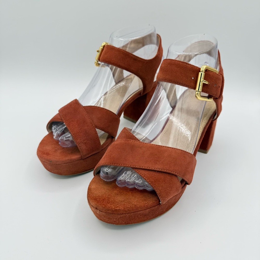 Barneys New York Suede Platform Sandals 8 Orange/Rust - Picture 8 of 16
